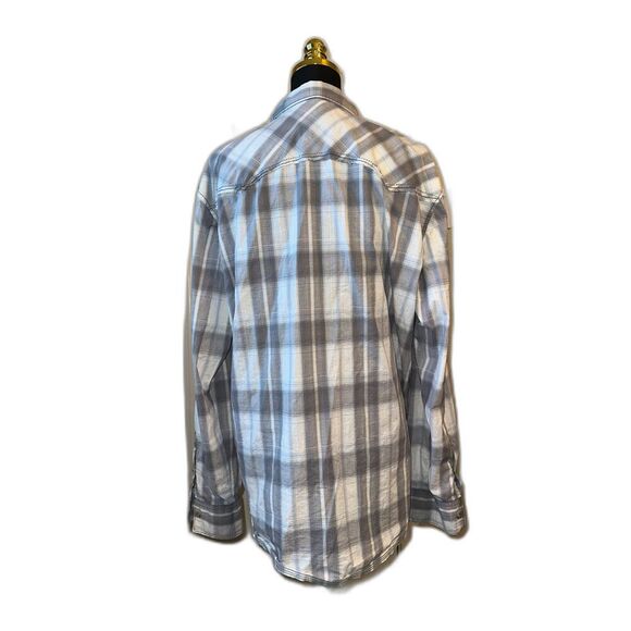 BKE Men’s Grey White Plaid Flannel Shirt XXL Slim Fit Stretch Button-Up - Picture 2 of 8